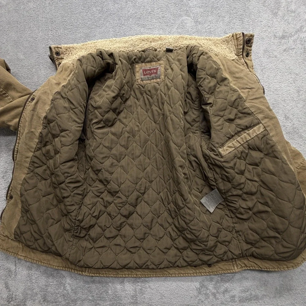 Levi's Jacket Mens Small Brown Canvas Sherpa Collar Quilted Lined Workwear Warm‎